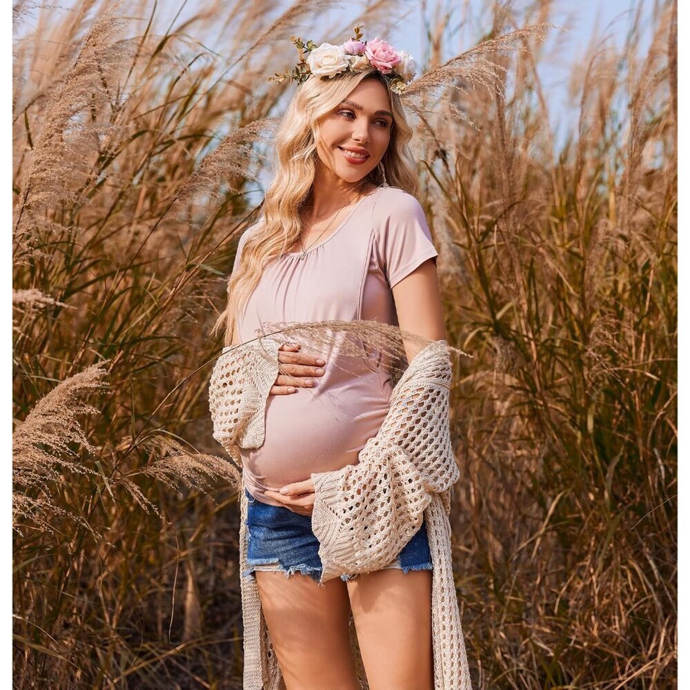 Women's Nursing Tops 3 Pack Maternity Shirts Postpartum Breastfeeding T-Shirts View 2